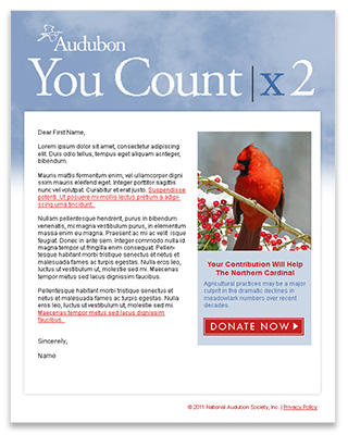 National Audubon Society responsive email campaign
